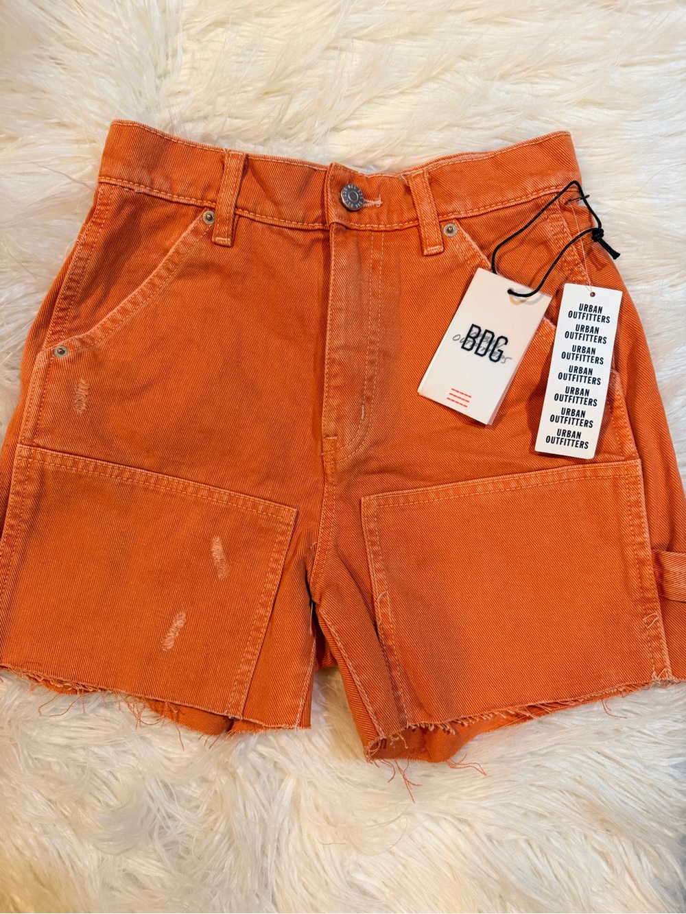 BDG Orange Utility Cargo Shorts
